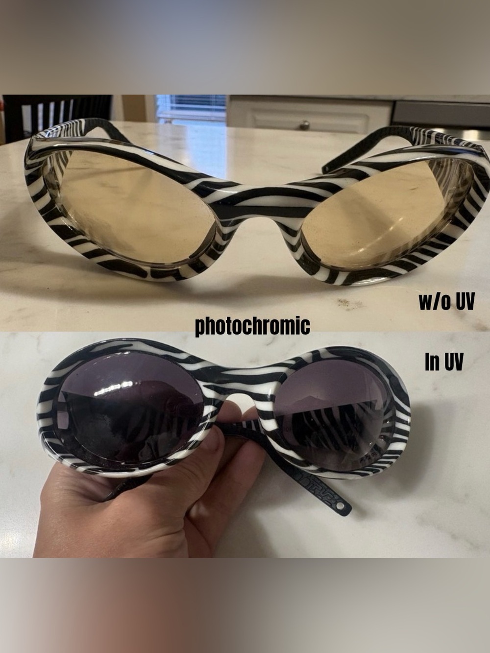 Zebra Print Oval Sunglasses with Amber Lenses - Picture 2 of 7
